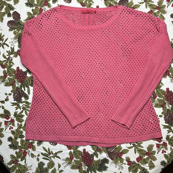 Prana Parker Sweater OG cotton open knit w drop shirt tale hem Red Slate pink M - Picture 4 of 7